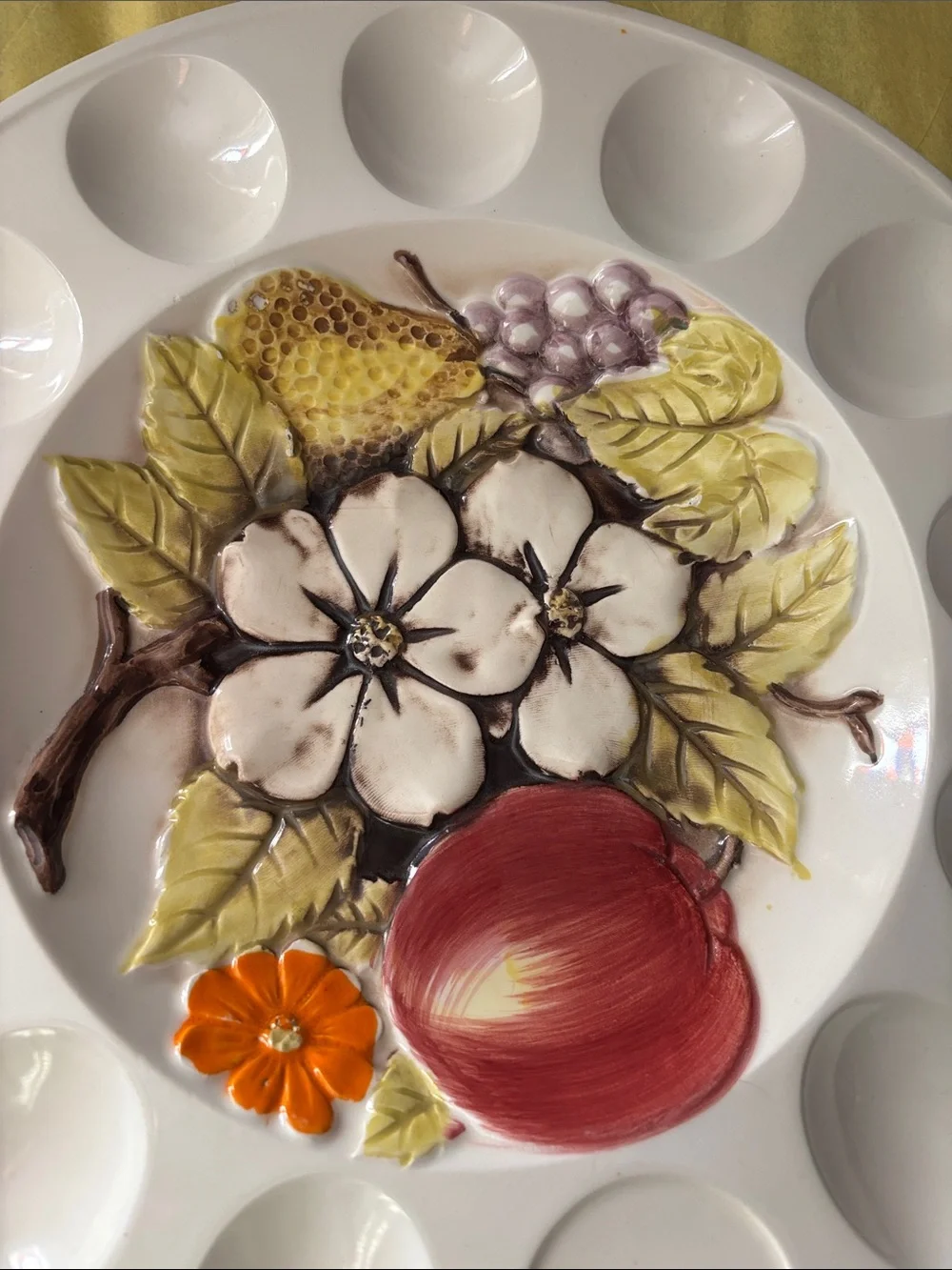 Hand-Painted Fruit & Floral Deviled Egg Platter - White
